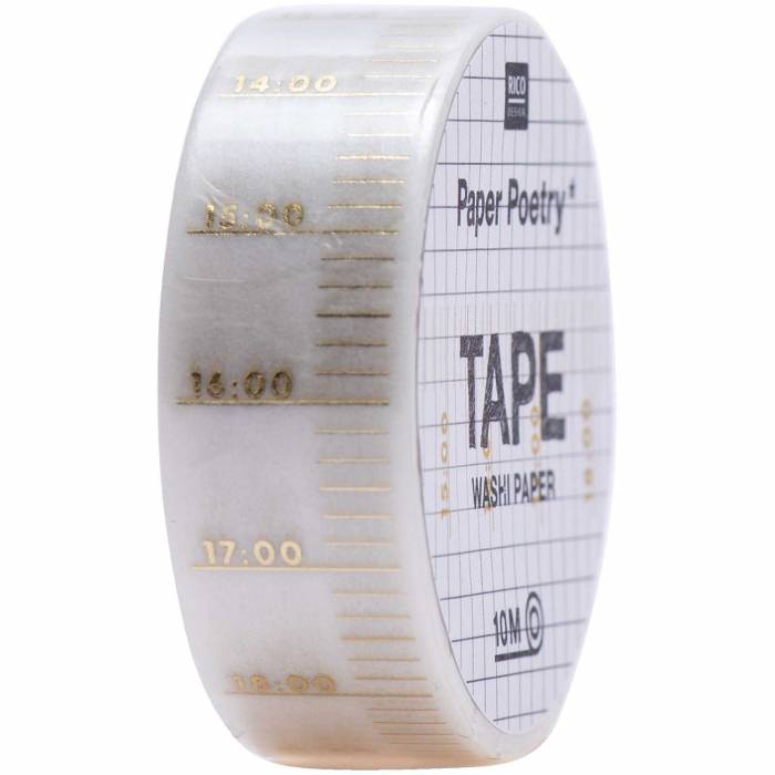 Washi tape RICO time white/gold  1.5cmx10m