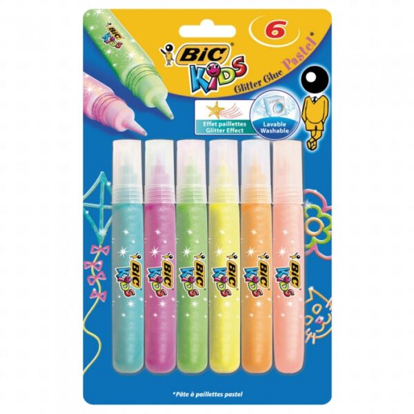 Κόλλα BIC kids  glitter πακ/6 παστέλ χρωμάτων