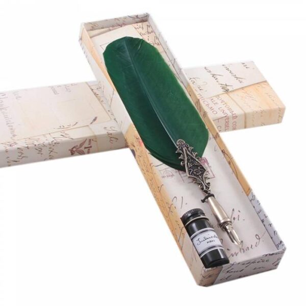FRANCESCO  RUBINATO σετ κονδυλοφόρου με φτερό πράσινο & μελάνη σε κουτί δώρου