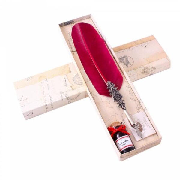 FRANCESCO  RUBINATO σετ κονδυλοφόρου με φτερό κόκκινο & μελάνη σε κουτί δώρου